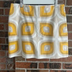 JCrew, super cute Geometric Yellow and White Mini Skirt, size 4